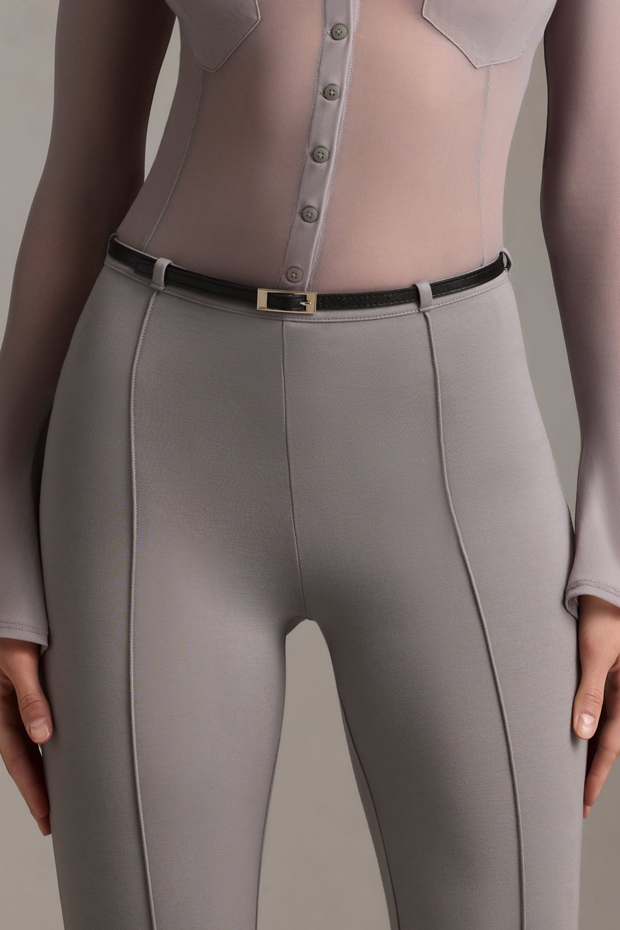 Low-Rise Flared Trousers in Grey - 4