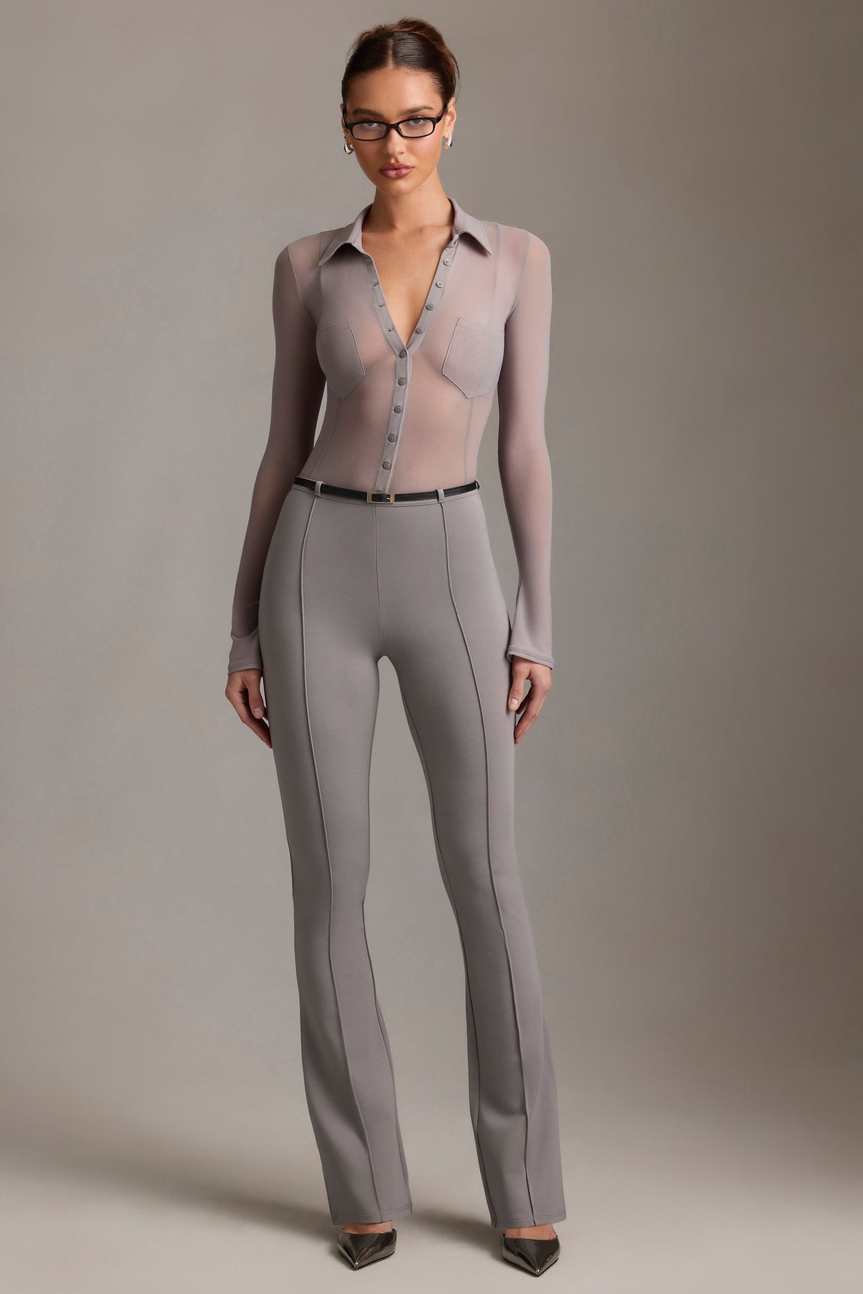 Low-Rise Flared Trousers in Grey - 5