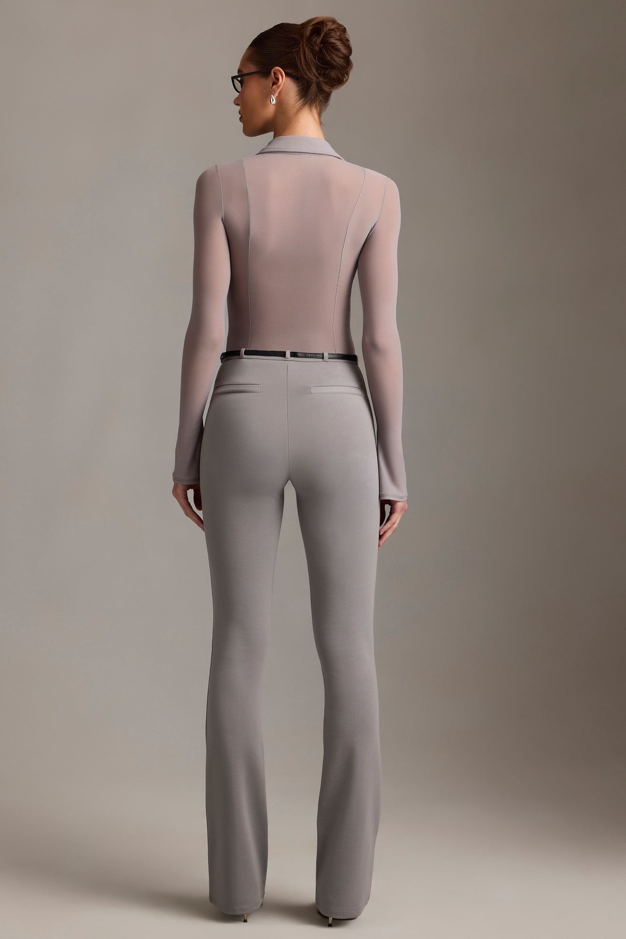 Low-Rise Flared Trousers in Grey - 7