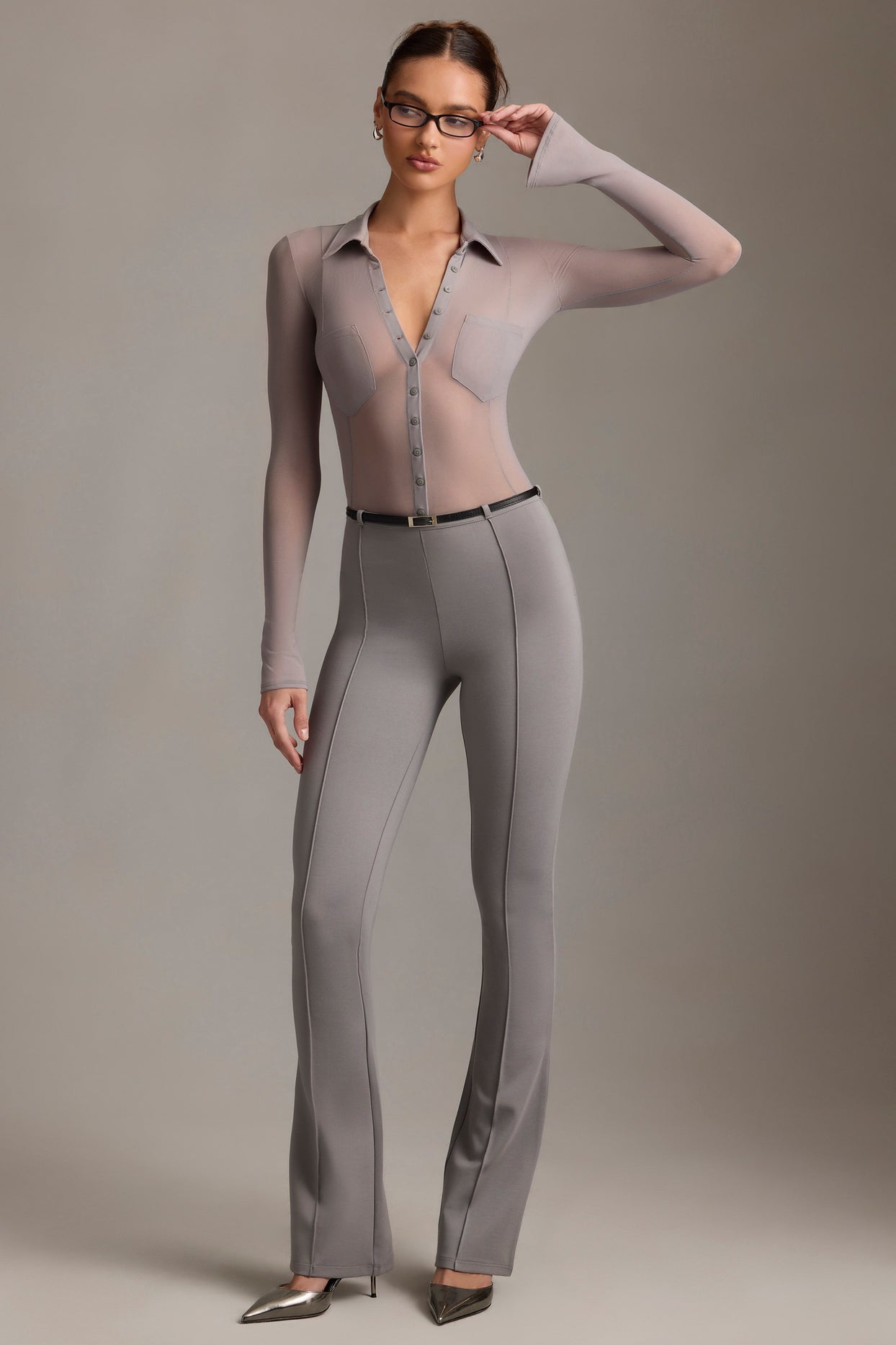 Low-Rise Flared Trousers in Grey - 9