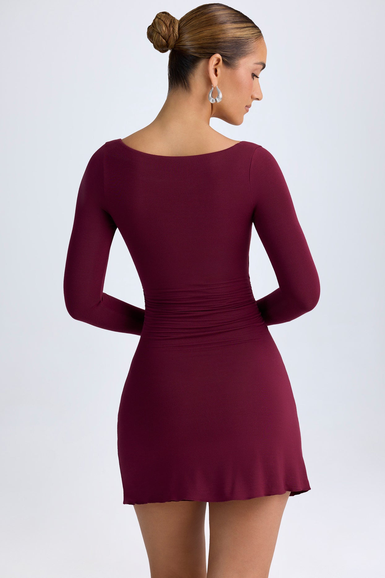 Modal Layered A-Line Mini Dress in Wine Red - 3