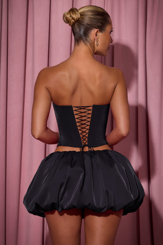 Embellished Heart Cut-Out Strapless Corset Top in Black