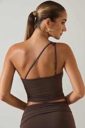 Oh Polly's Priscilla wearing the Andi Crop Top in Chocolate Brown Modal fabric perfect for weekend shopping trips