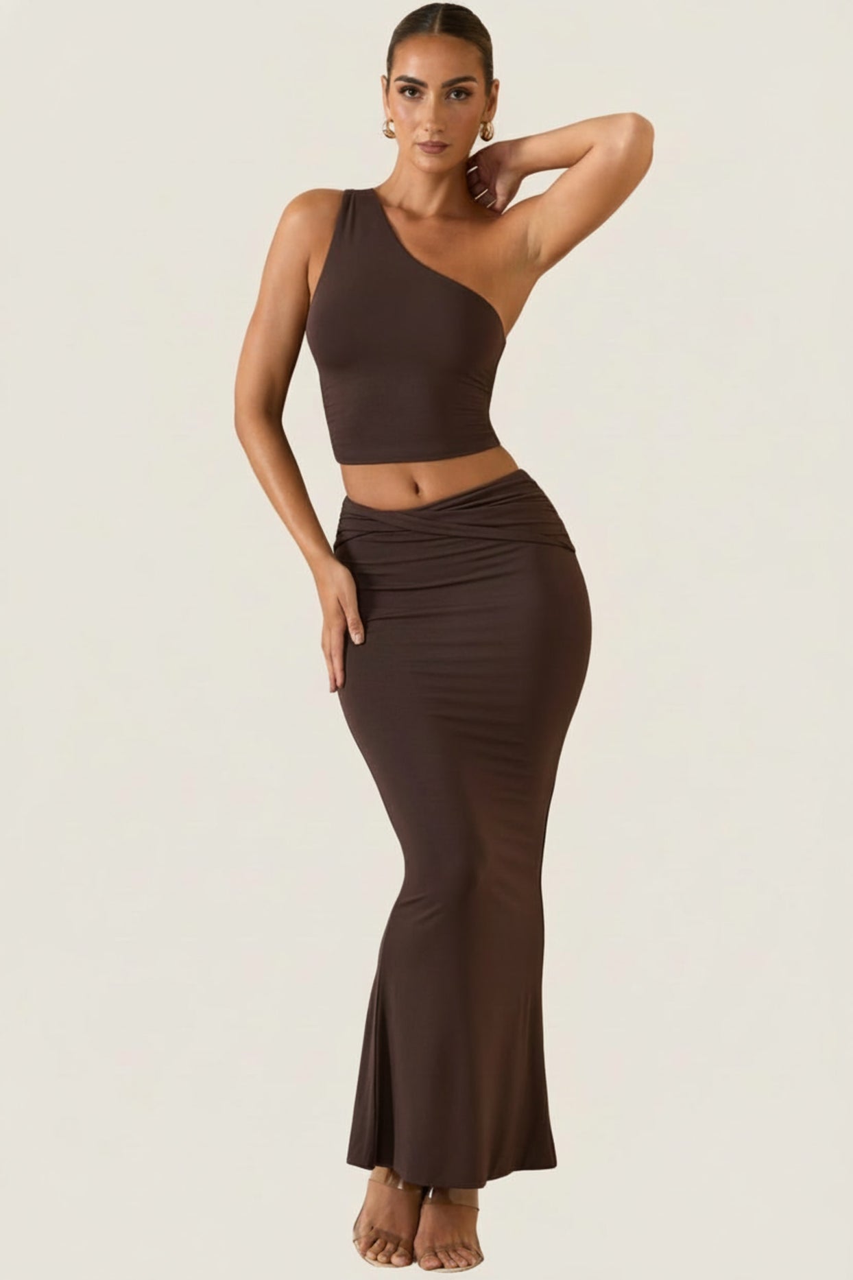 Modal One-Shoulder Top in Chocolate Brown - 5