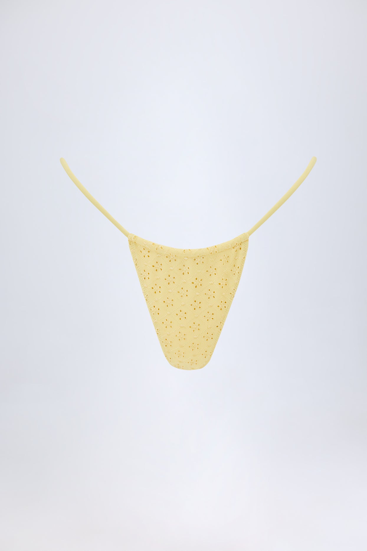 Broderie Anglaise Drawstring Bikini Bottoms in Lemon Yellow - 2