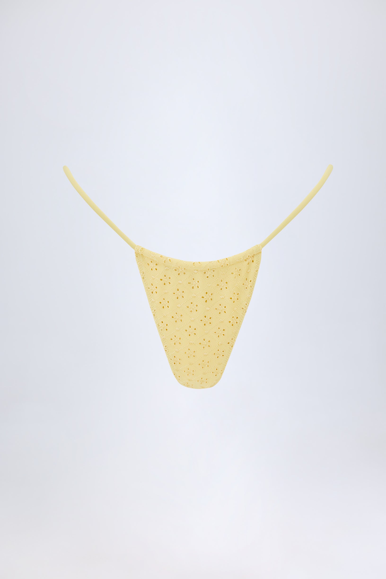Broderie Anglaise Drawstring Bikini Bottoms in Lemon Yellow - 2