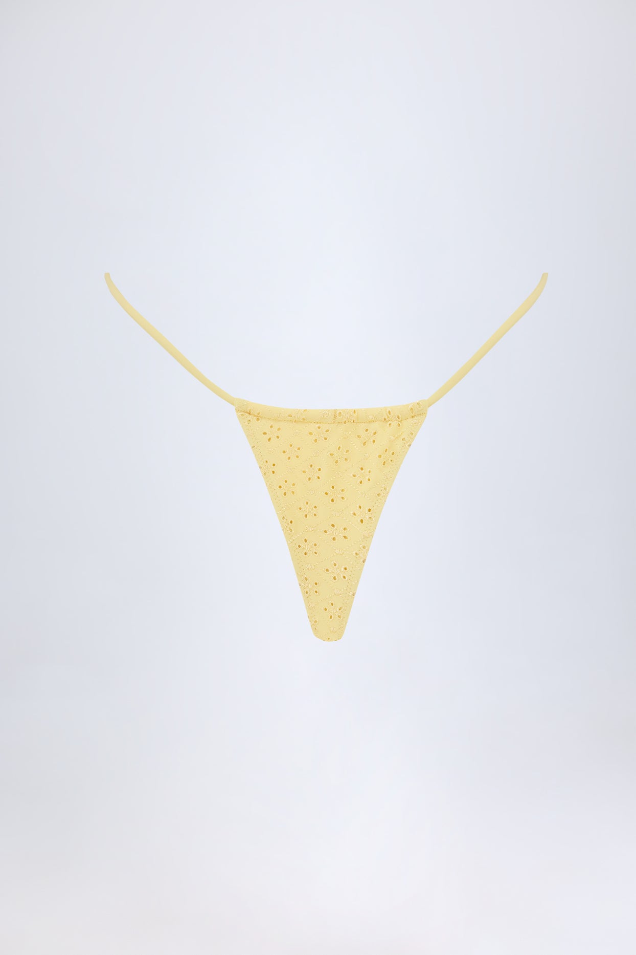 Broderie Anglaise Drawstring Bikini Bottoms in Lemon Yellow - 3