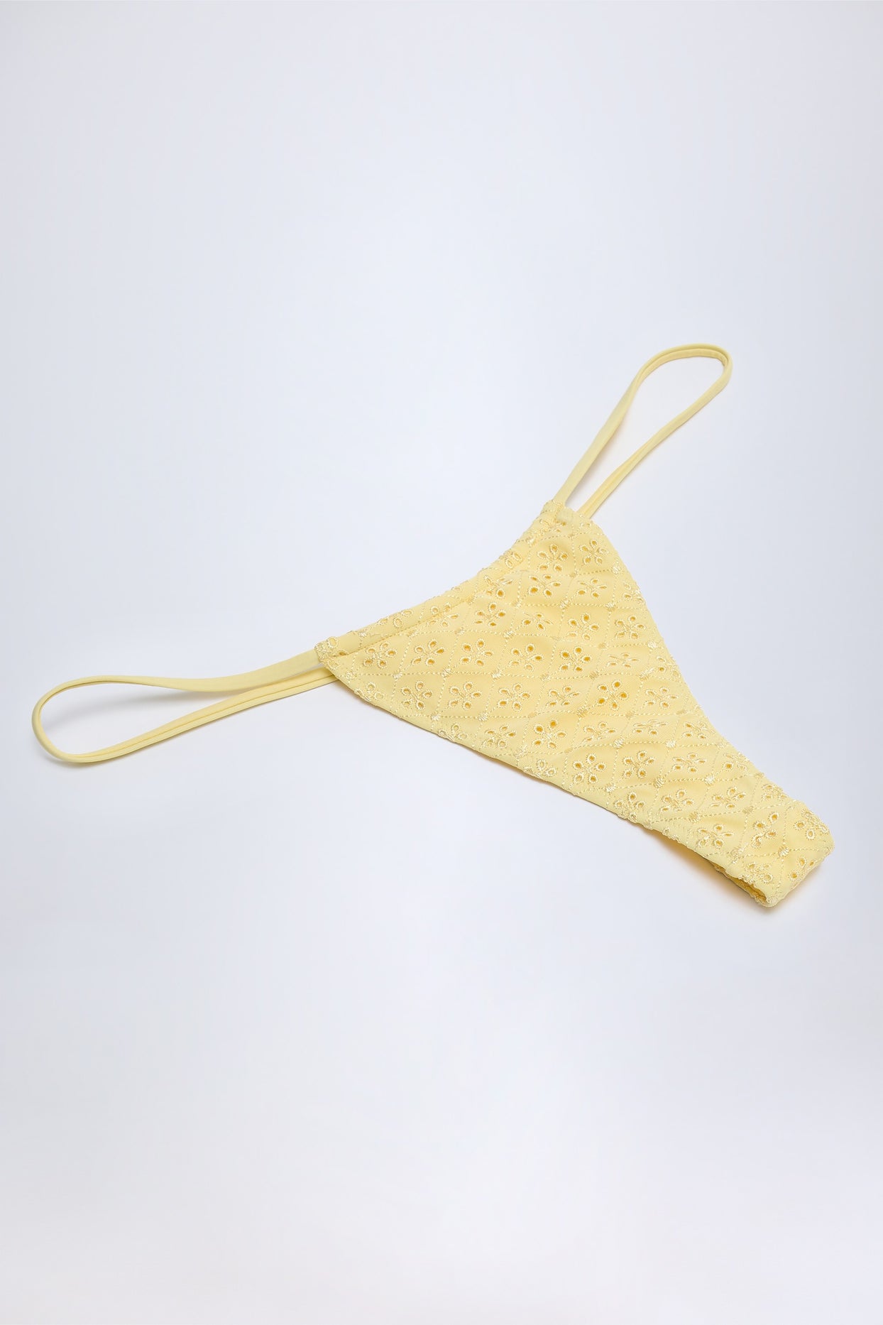 Broderie Anglaise Drawstring Bikini Bottoms in Lemon Yellow - 4