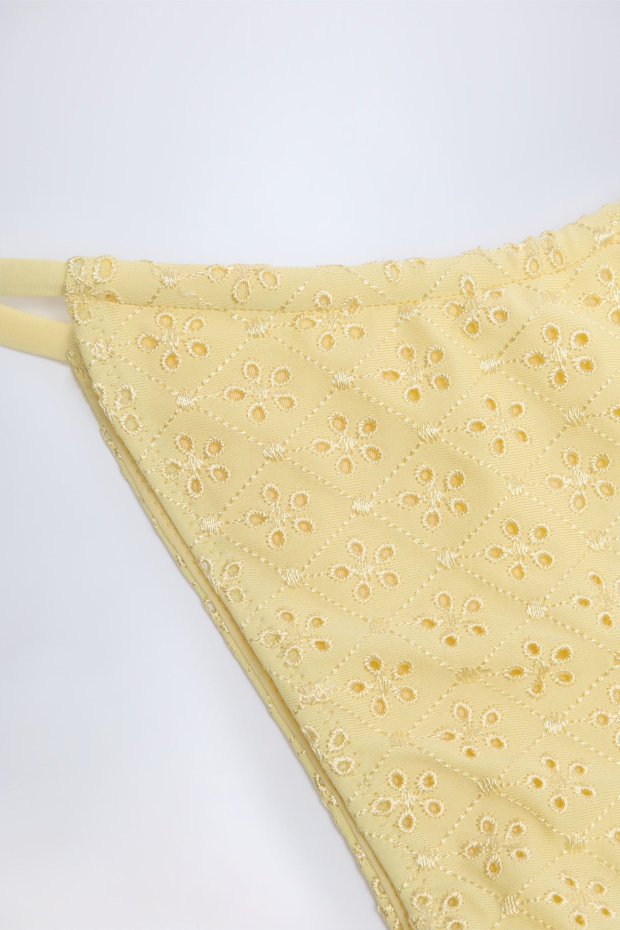 Broderie Anglaise Drawstring Bikini Bottoms in Lemon Yellow - 5