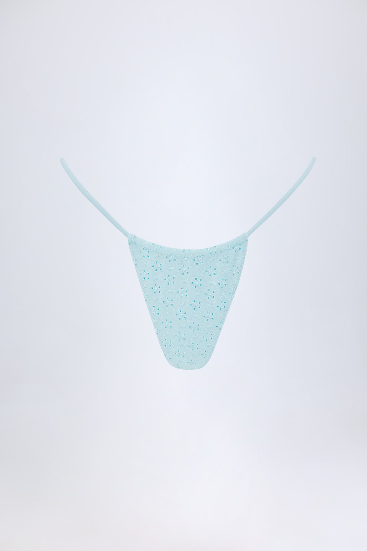 Broderie Anglaise Drawstring Bikini Bottoms in Powder Blue - 2