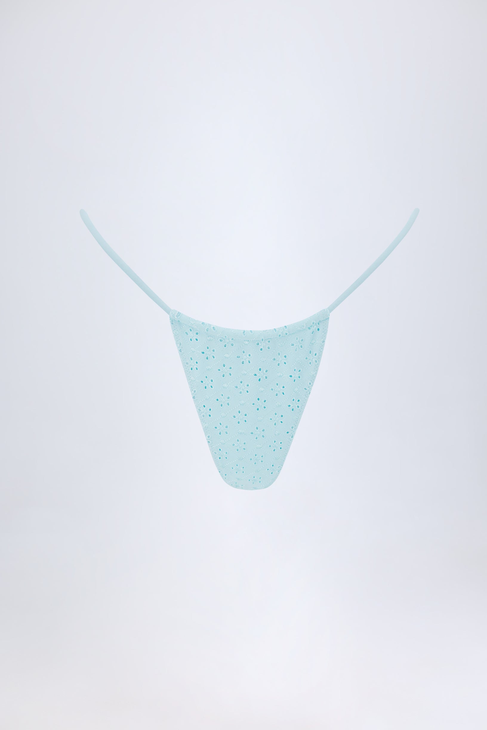 Broderie Anglaise Drawstring Bikini Bottoms in Powder Blue - 2