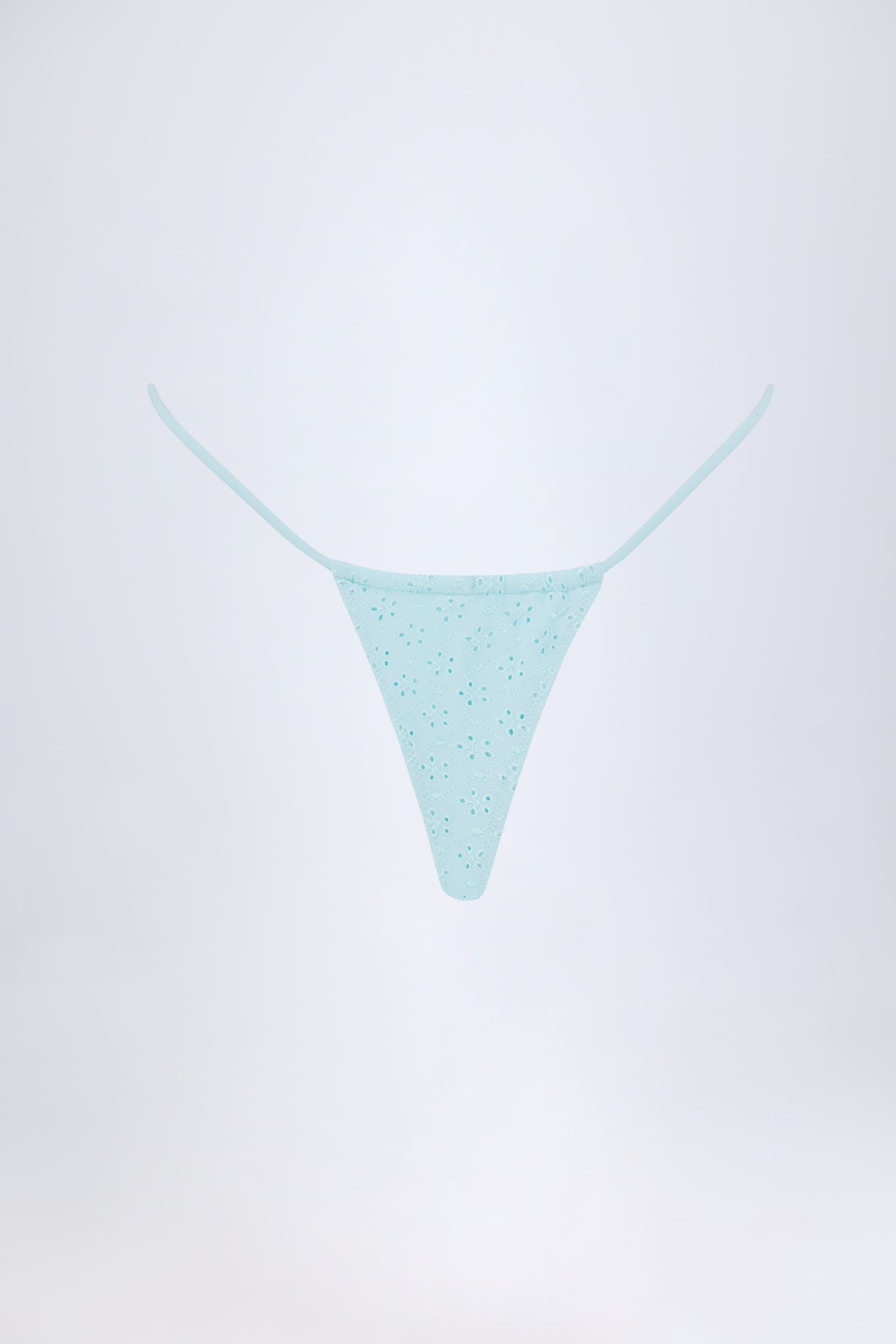 Broderie Anglaise Drawstring Bikini Bottoms in Powder Blue - 3