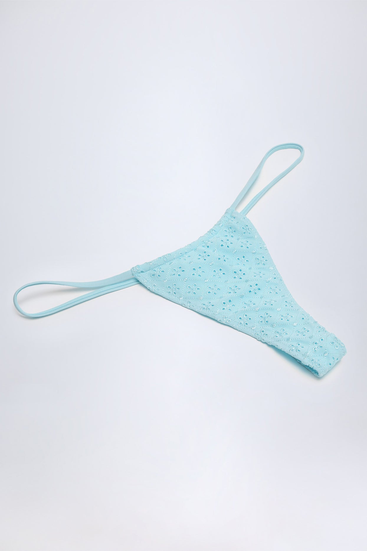 Broderie Anglaise Drawstring Bikini Bottoms in Powder Blue - 4