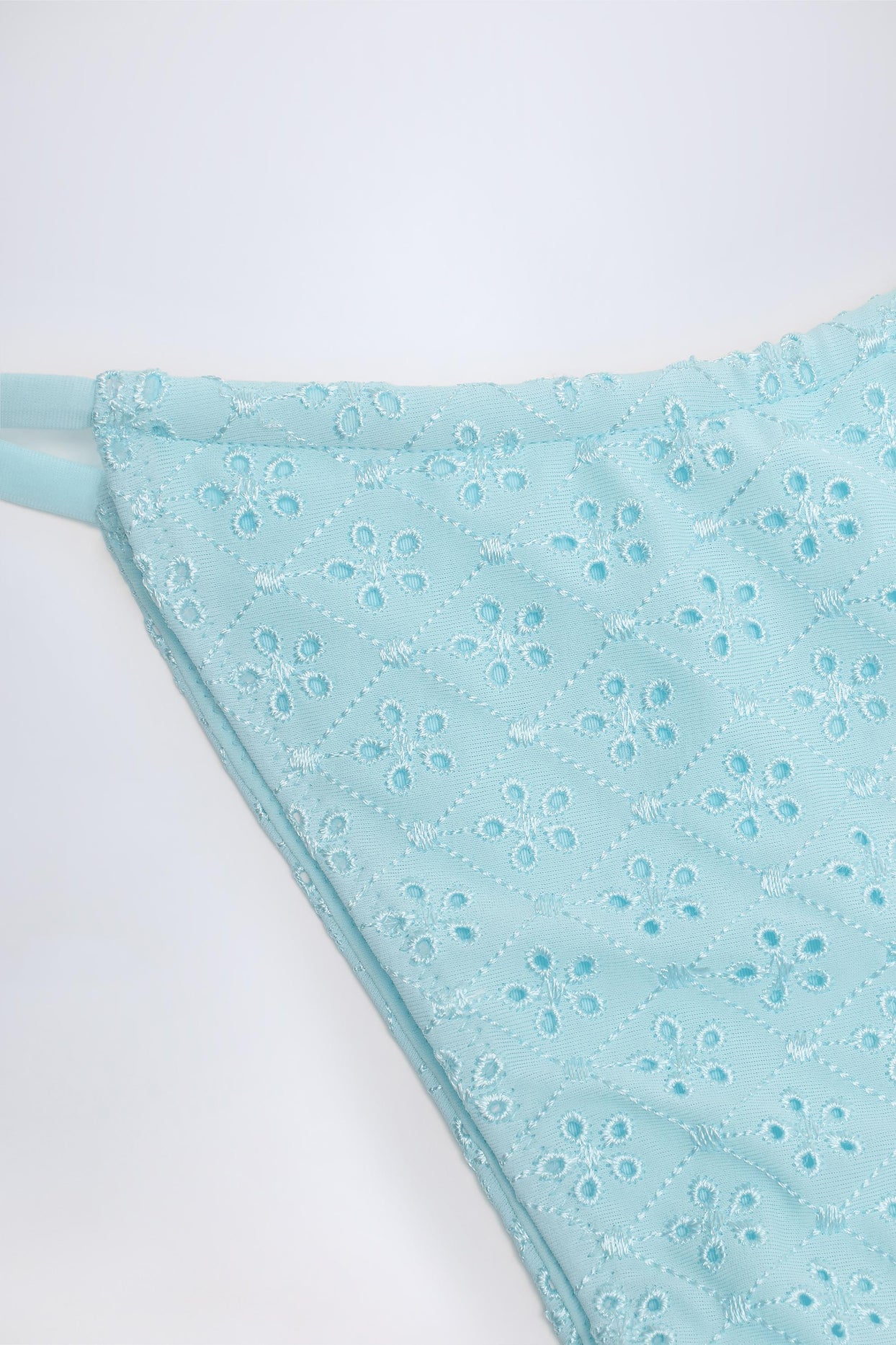 Broderie Anglaise Drawstring Bikini Bottoms in Powder Blue - 5