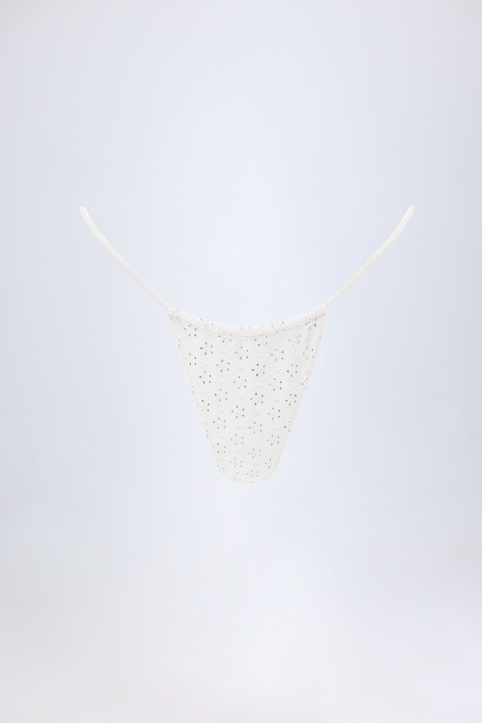 Broderie Anglaise Drawstring Bikini Bottoms in White - 2