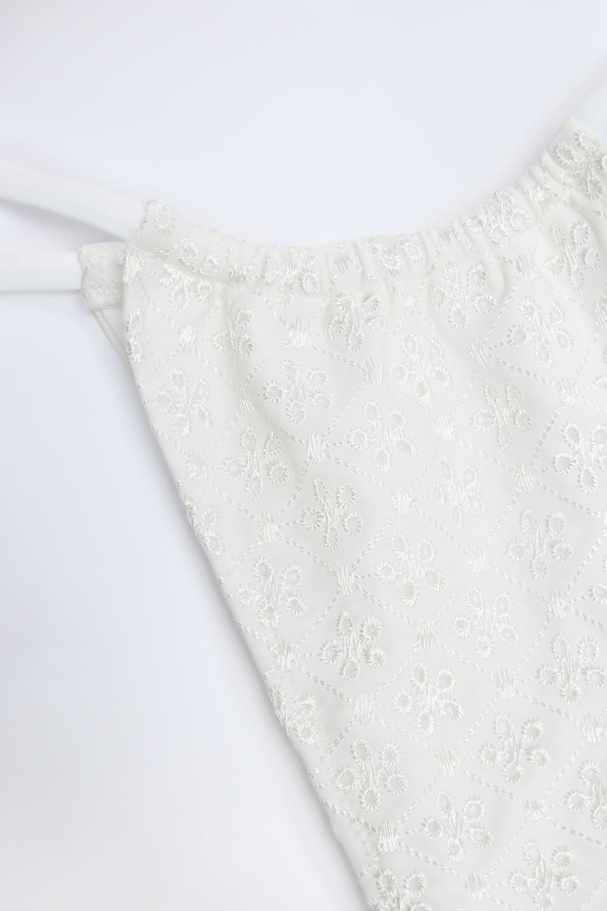 Broderie Anglaise Drawstring Bikini Bottoms in White - 5