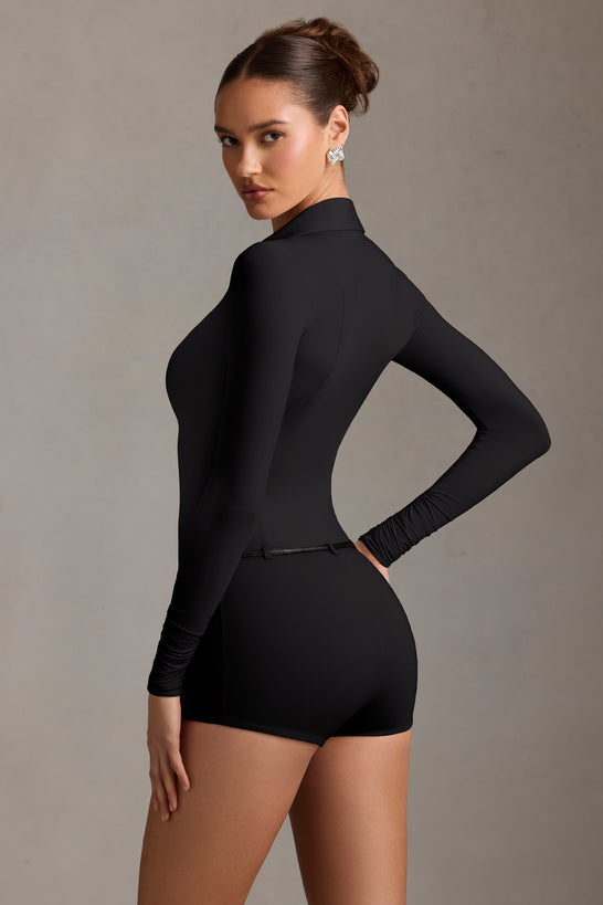 Long-Sleeve Playsuit in Black