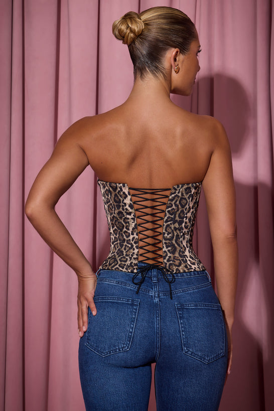 Full-Length Lace-Up Corset Top in Leopard Print