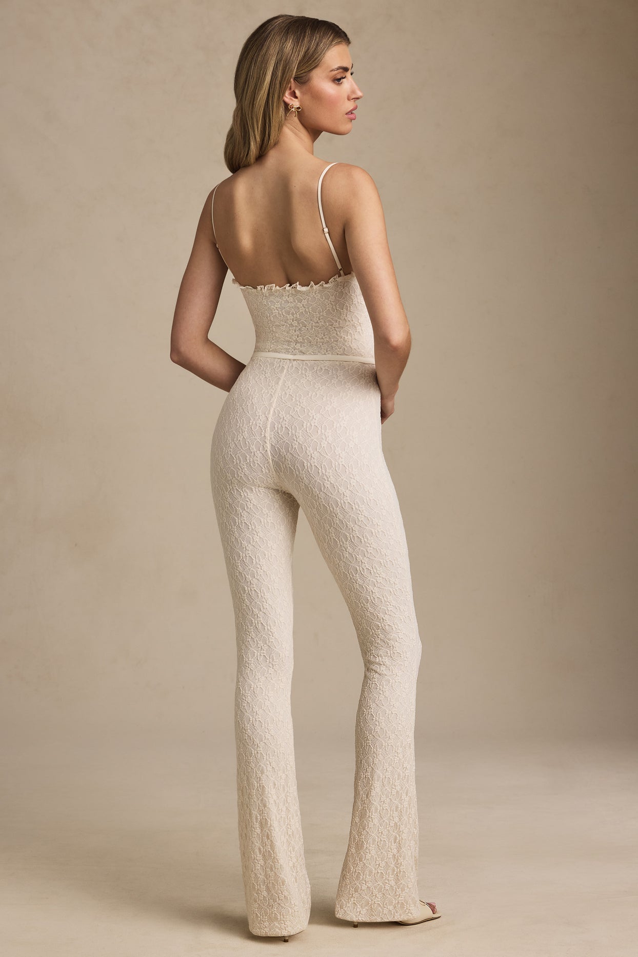 Bow-Detail Lace Flared Jumpsuit in Ivory - 2