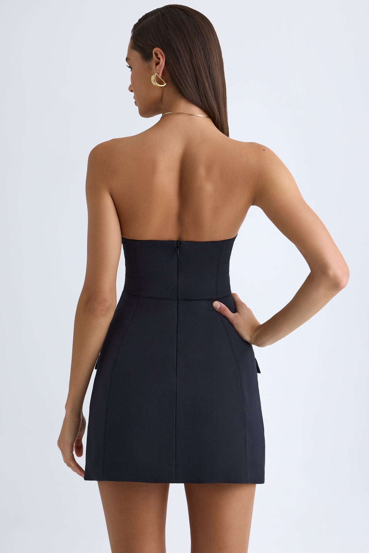 Strapless Structured Tulip Mini Dress in Black - 4