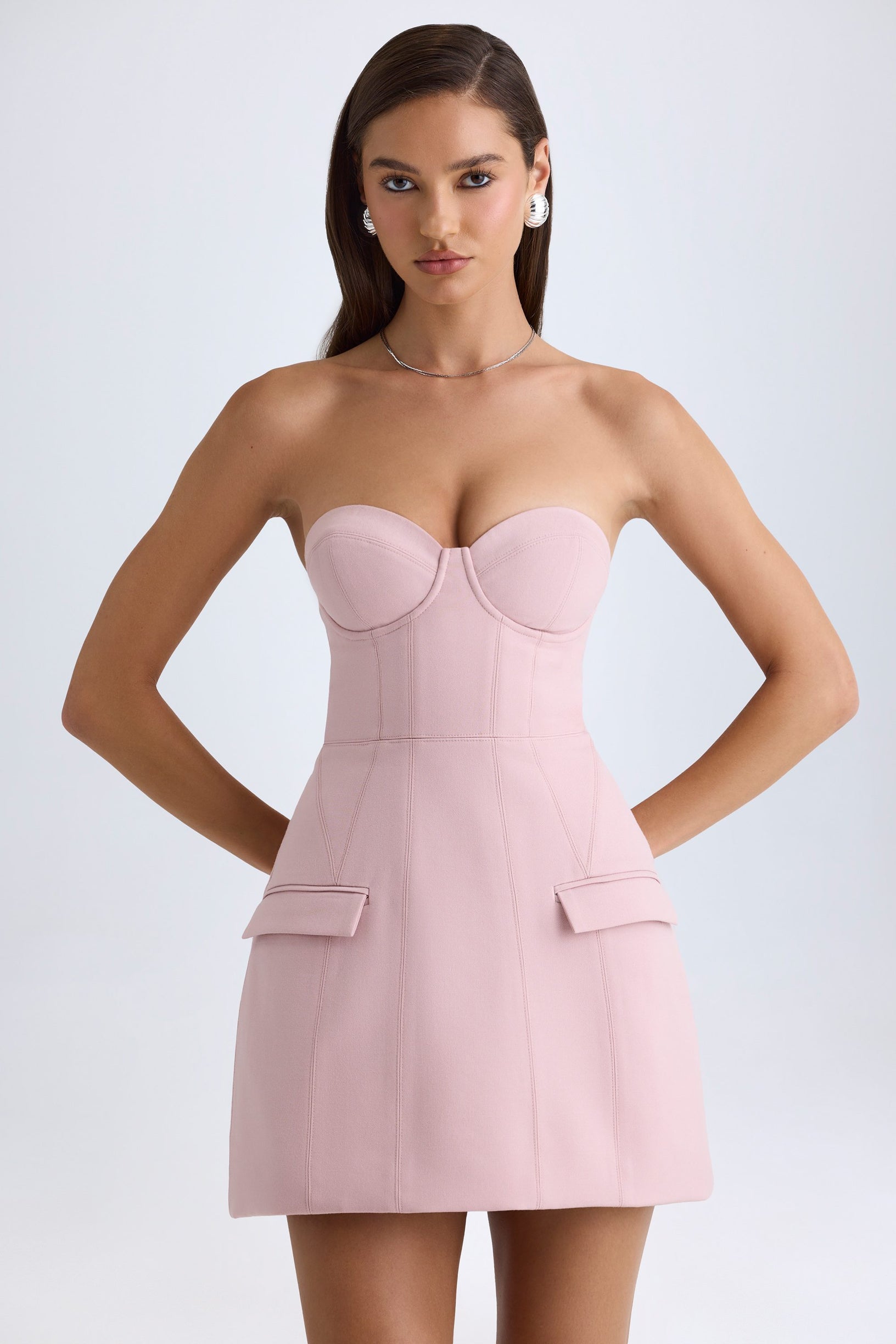 Strapless Structured Tulip Mini Dress in Pink Mauve - 1
