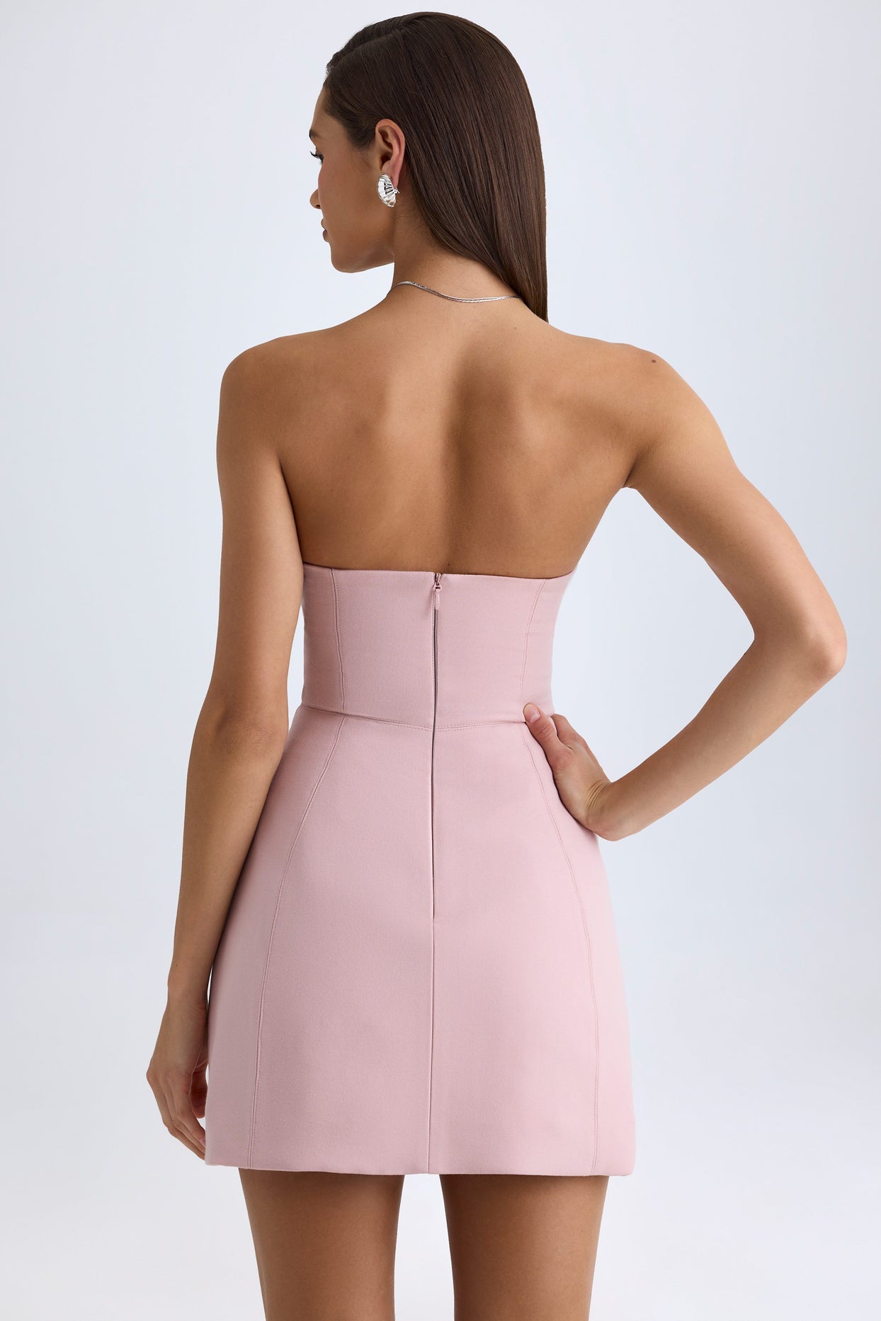 Strapless Structured Tulip Mini Dress in Pink Mauve - 3