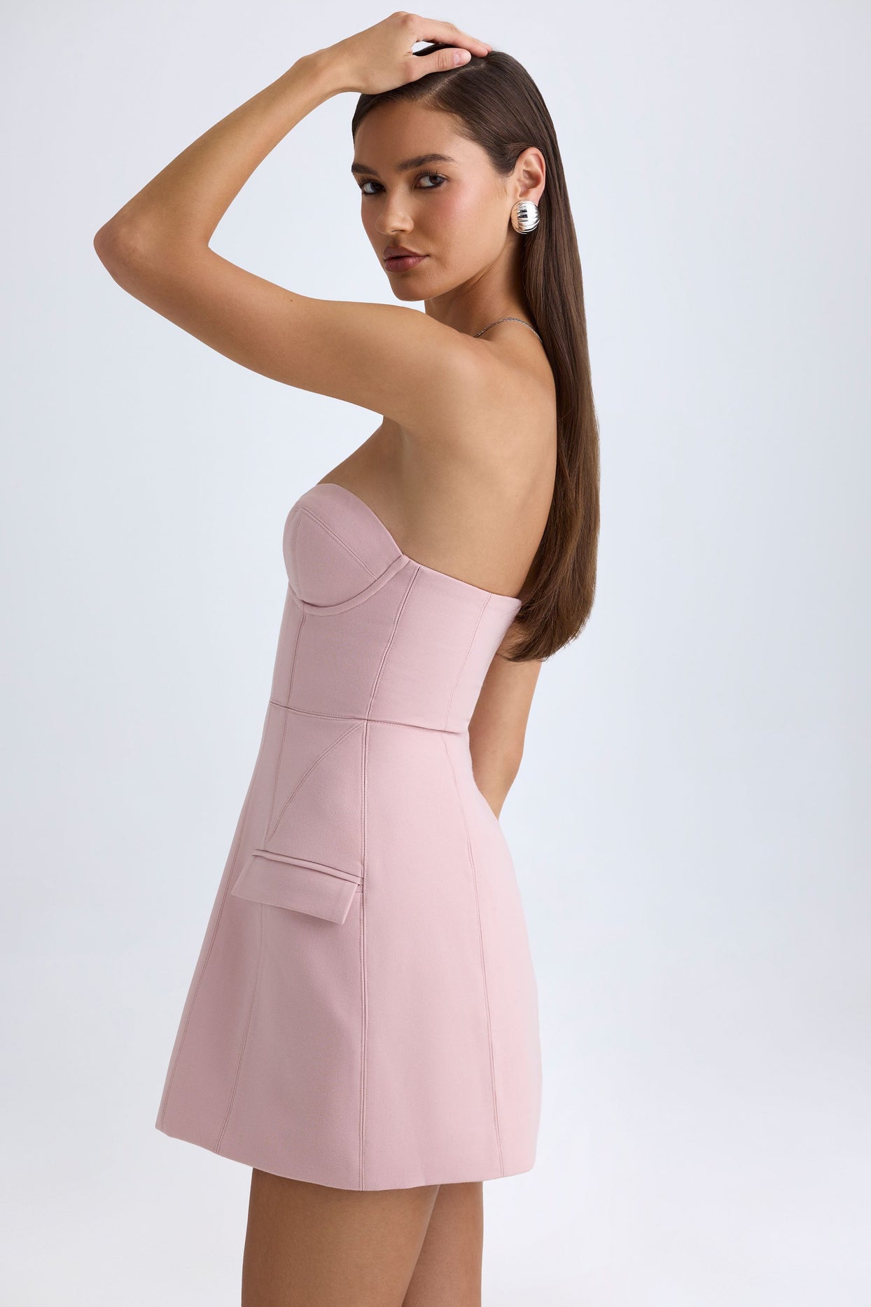 Strapless Structured Tulip Mini Dress in Pink Mauve - 4