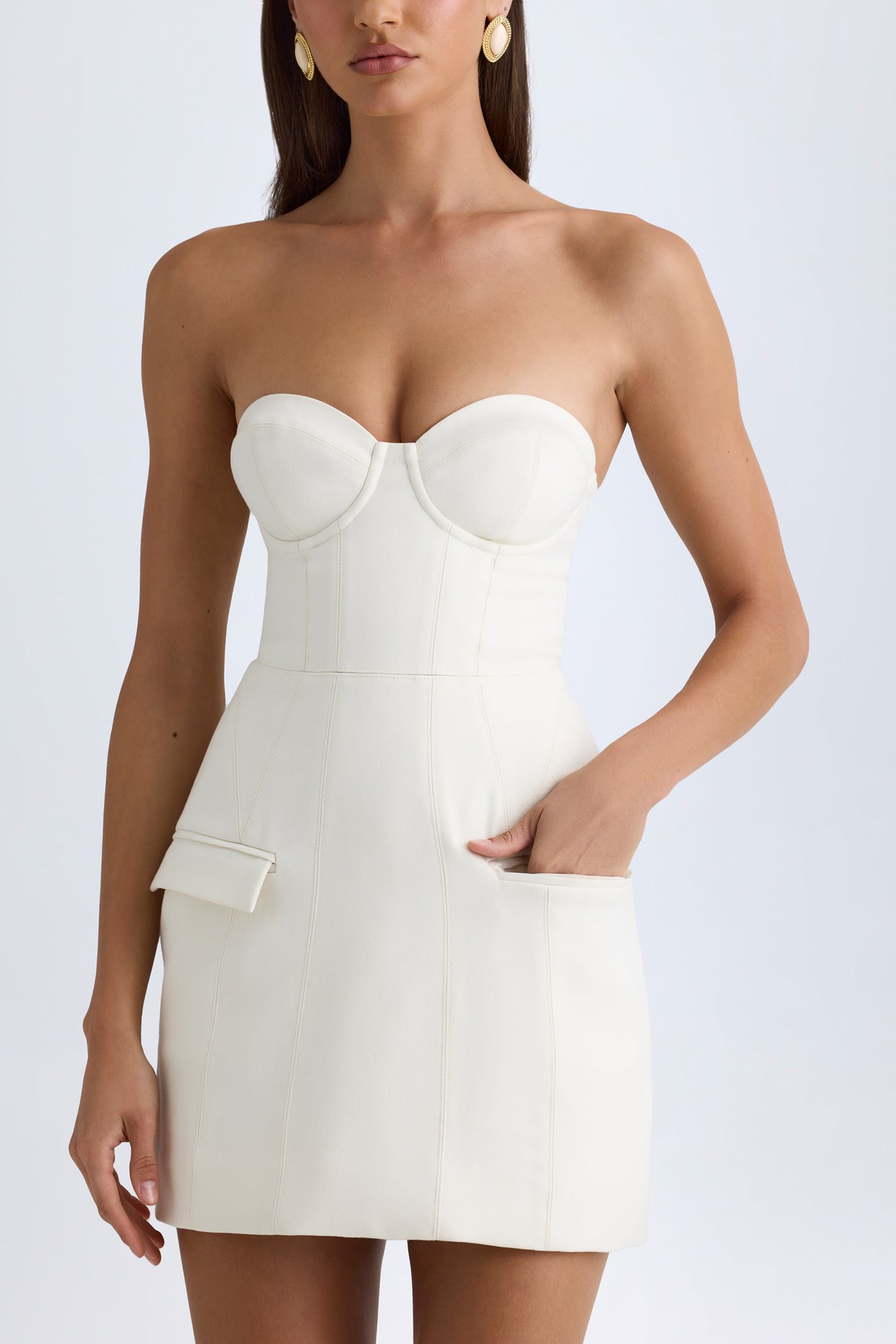 Strapless Structured Tulip Mini Dress in Vanilla - 2