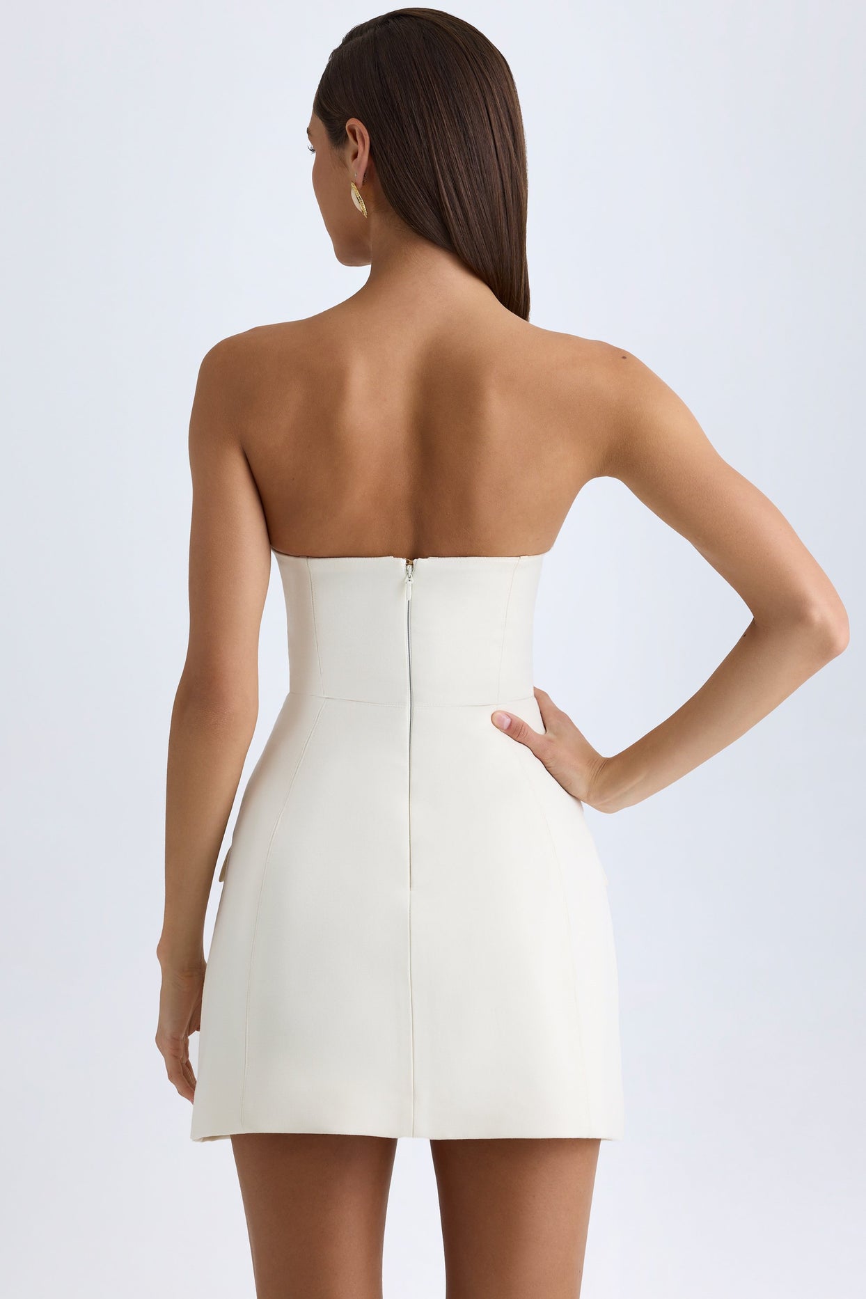 Strapless Structured Tulip Mini Dress in Vanilla - 3