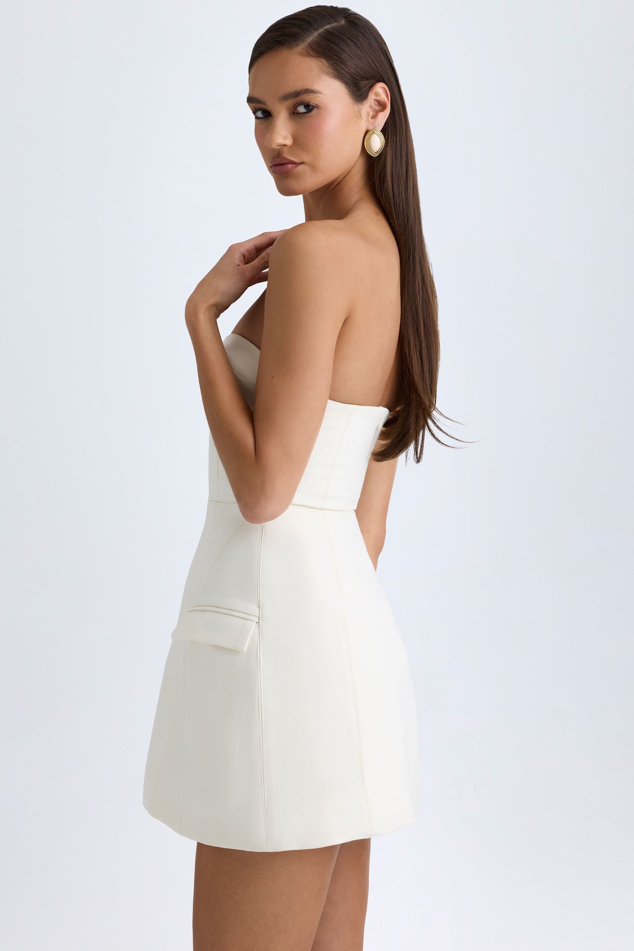 Strapless Structured Tulip Mini Dress in Vanilla - 4