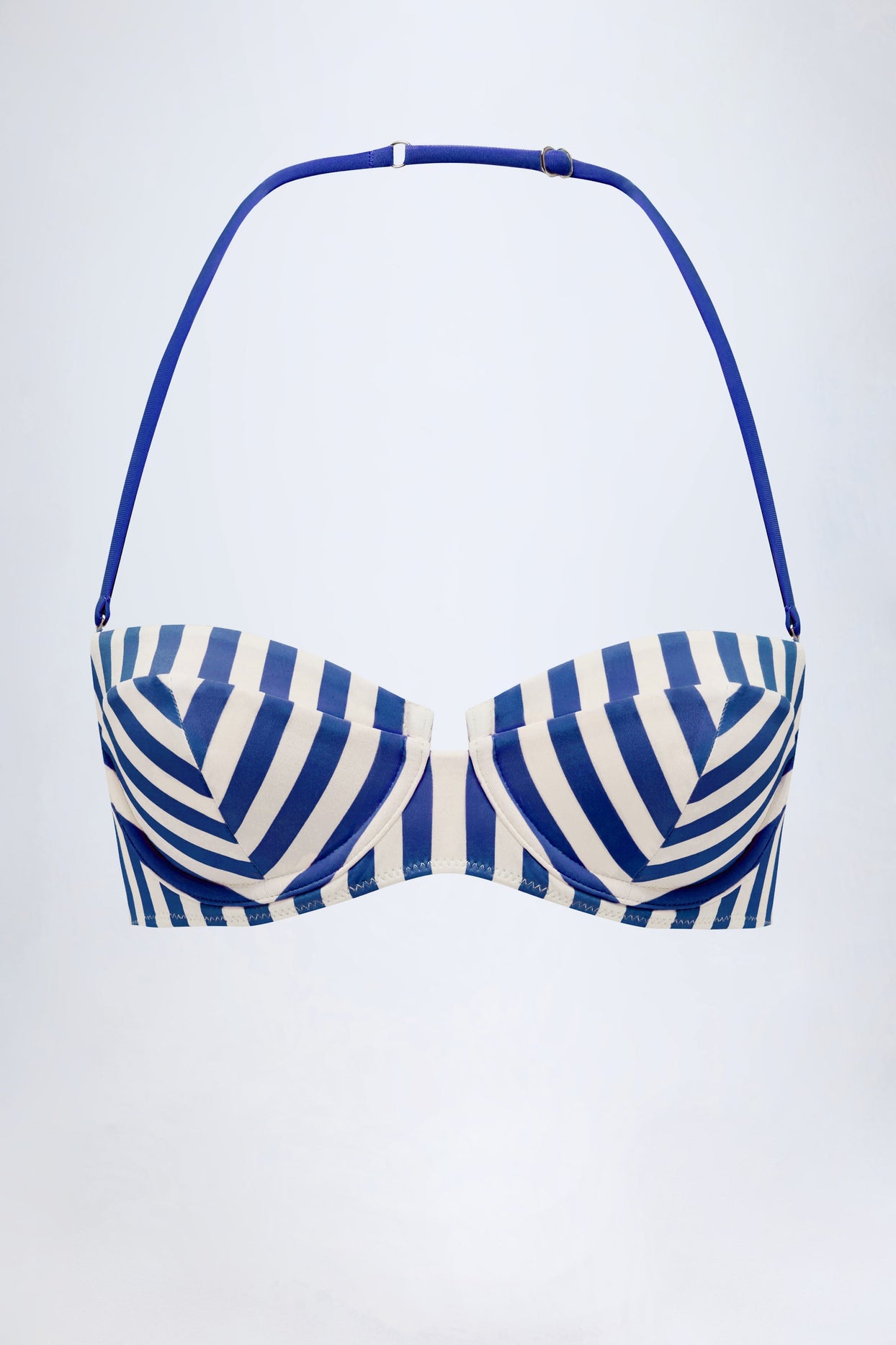Underwired Halterneck Balconette Bikini Top in Marine Blue Stripe - 2