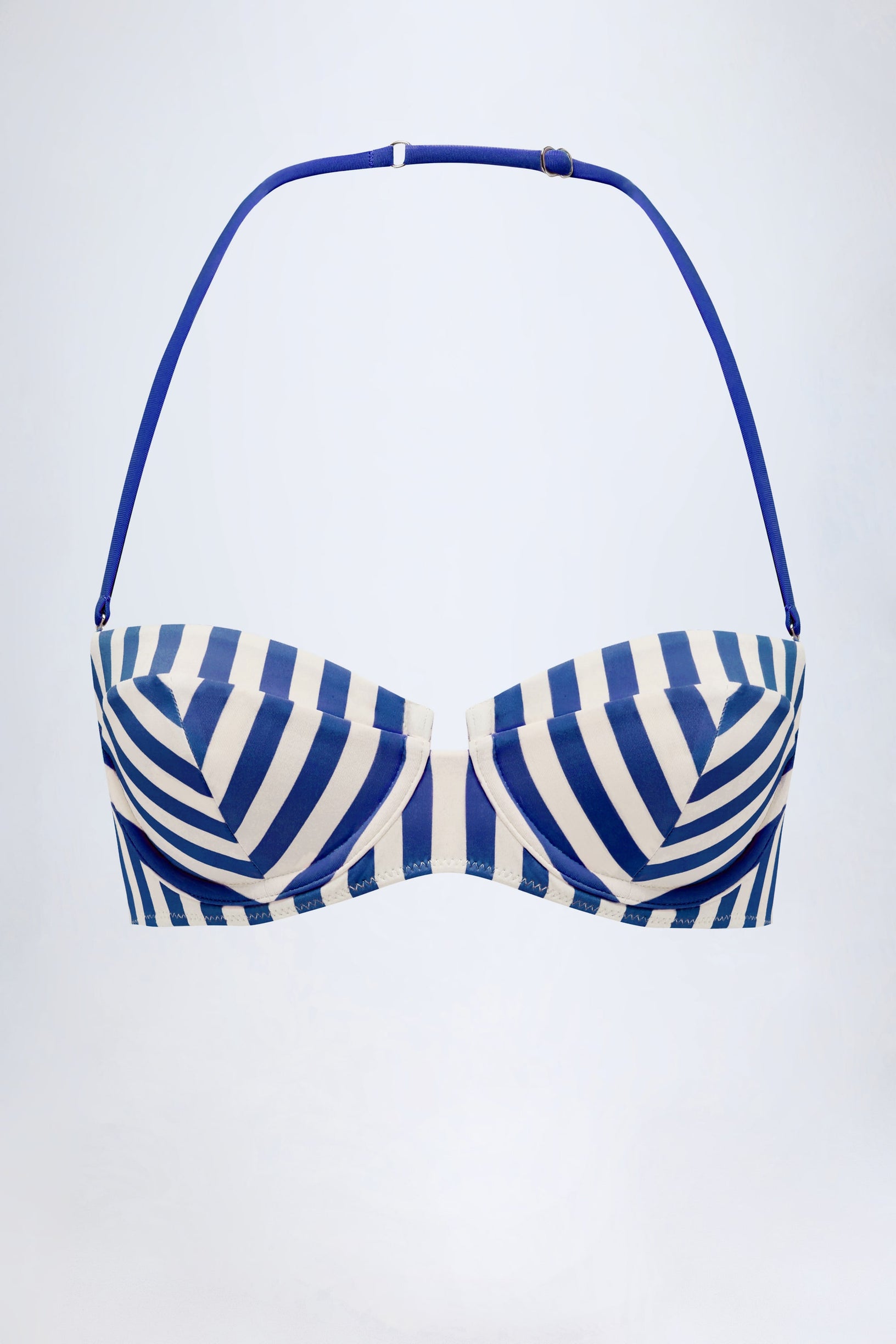 Underwired Halterneck Balconette Bikini Top in Marine Blue Stripe - 2