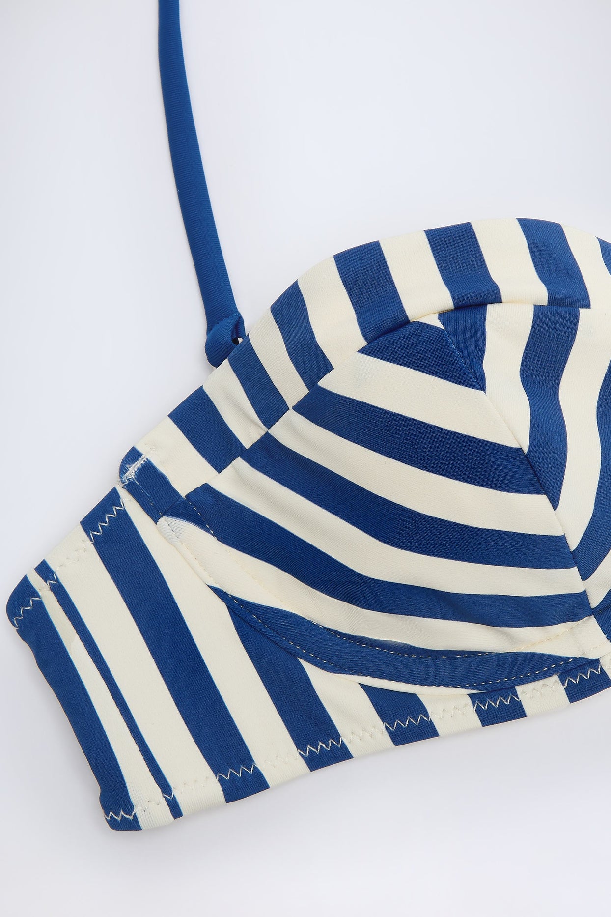 Underwired Halterneck Balconette Bikini Top in Marine Blue Stripe - 4