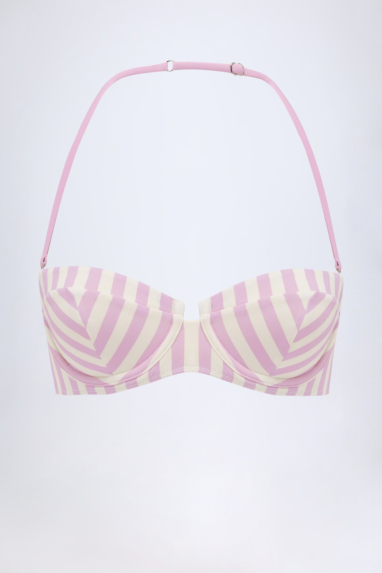 Underwired Halterneck Balconette Bikini Top in Mauve Stripe - 2