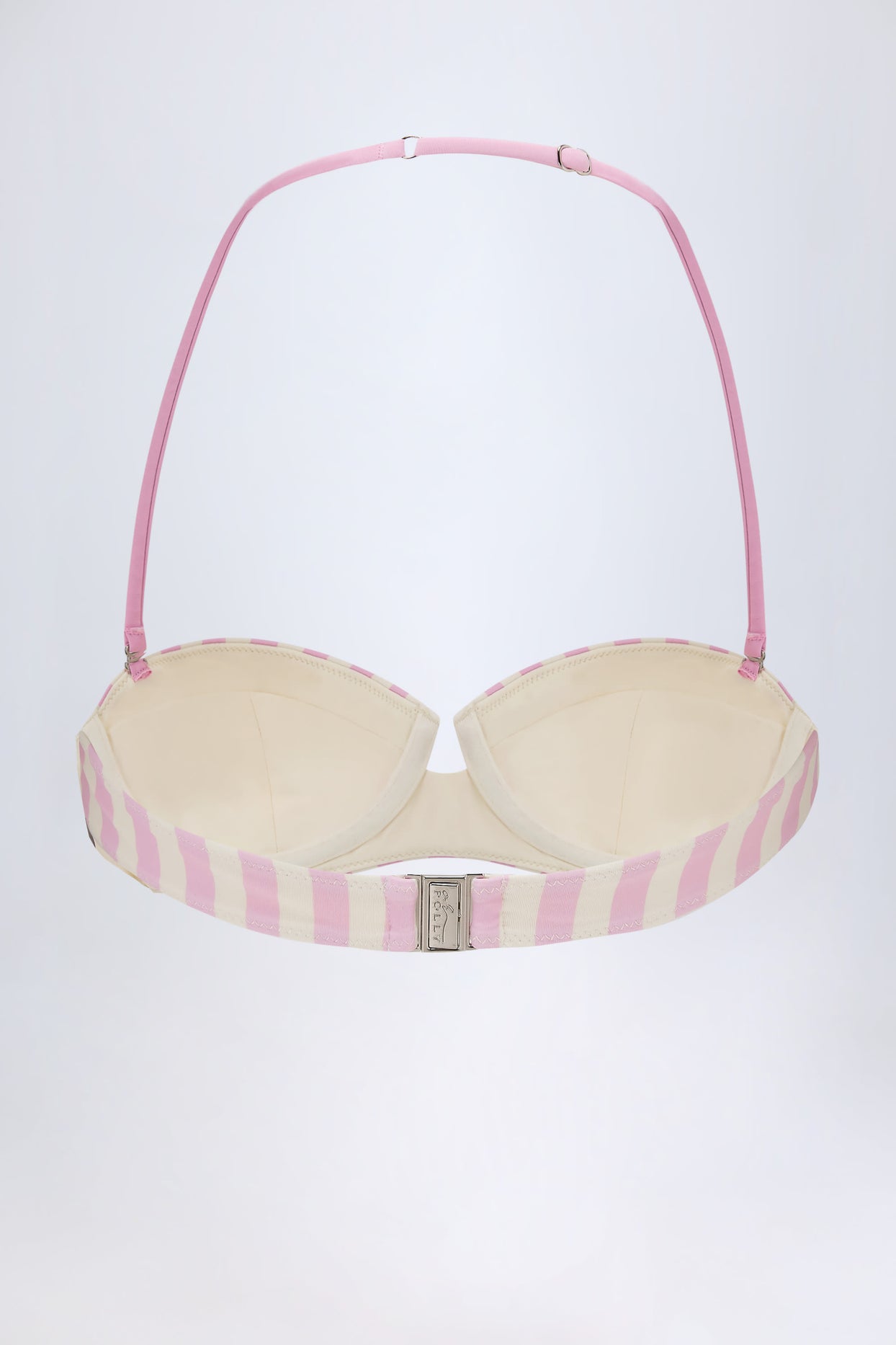 Underwired Halterneck Balconette Bikini Top in Mauve Stripe - 3