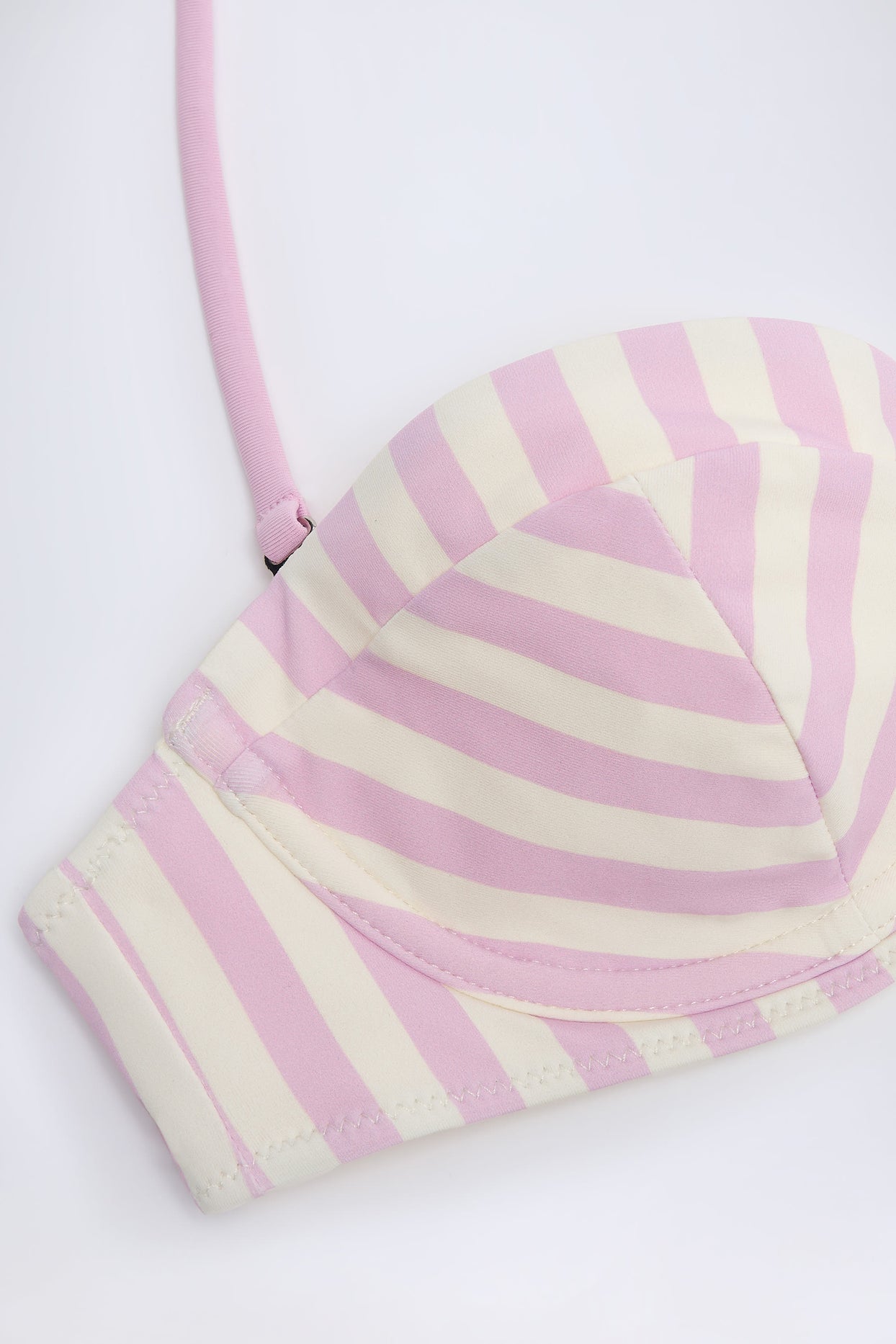 Underwired Halterneck Balconette Bikini Top in Mauve Stripe - 4