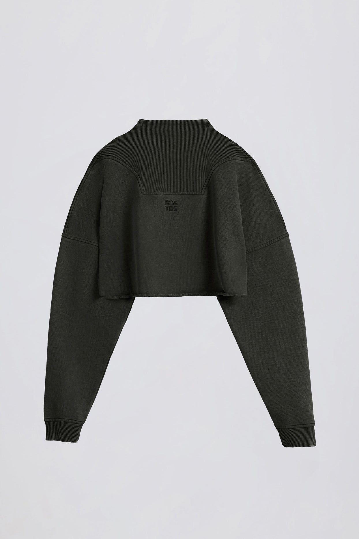 Cotton Jersey Acid Wash Cropped Sweatshirt  in Ash - 3