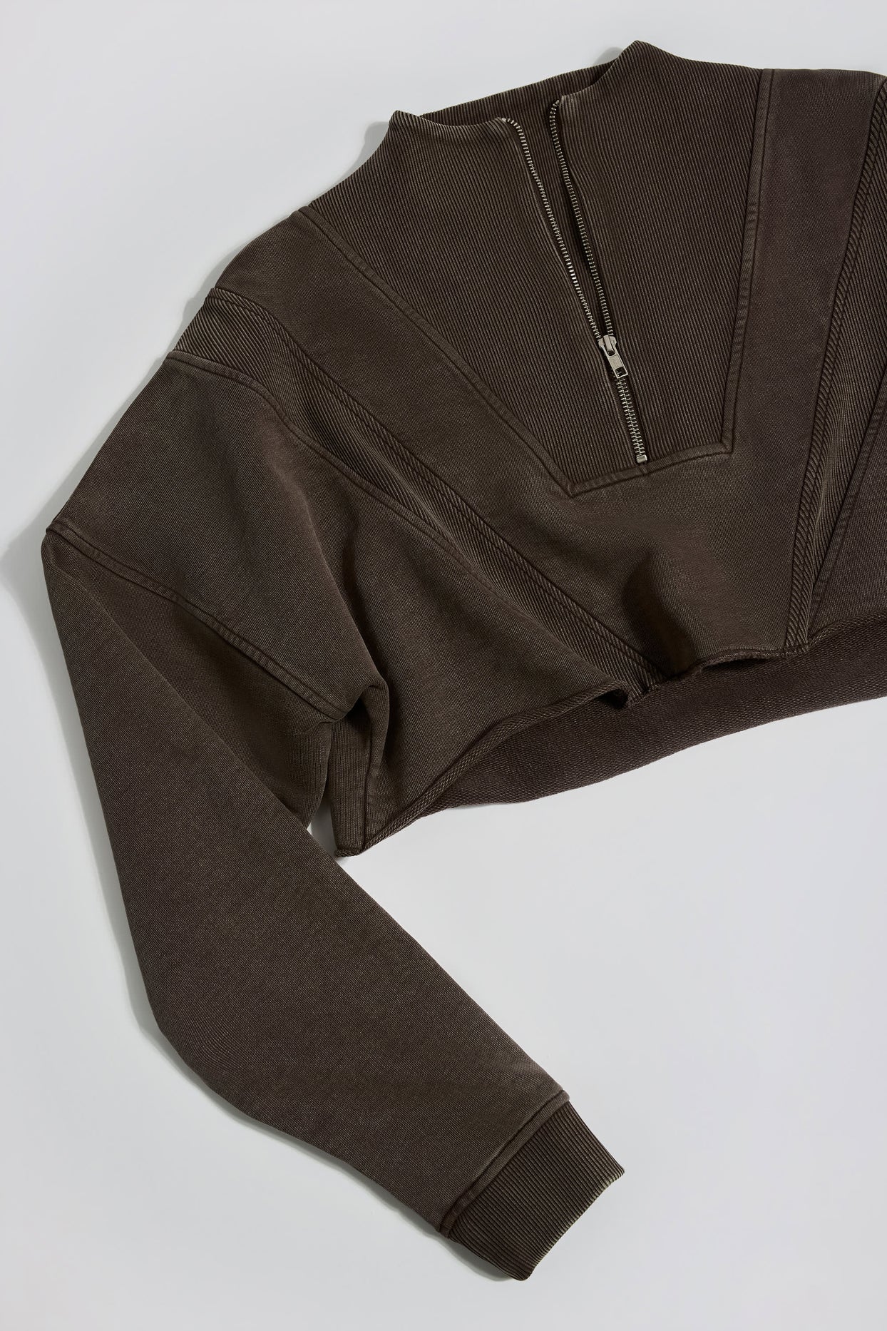 Cotton Jersey Acid Wash Cropped Sweatshirt in Brown - 8