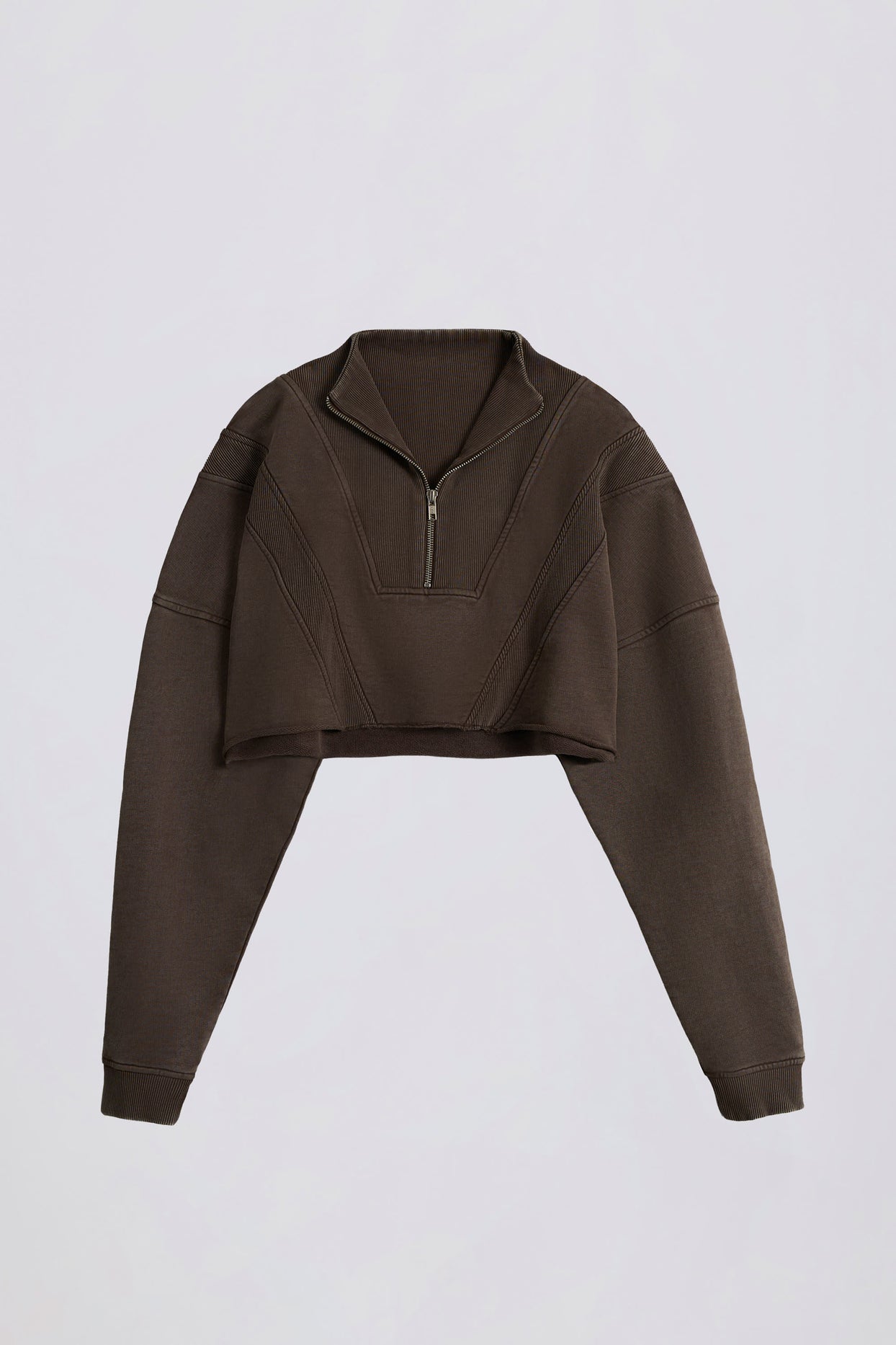 Cotton Jersey Acid Wash Cropped Sweatshirt in Brown - 2