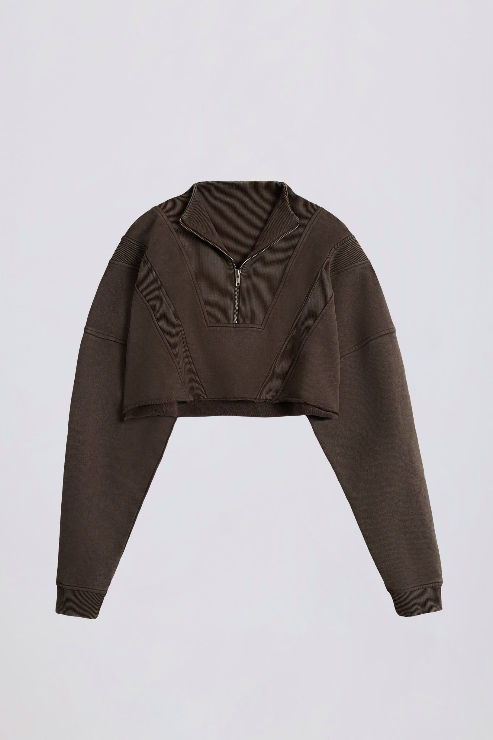 Cotton Jersey Acid Wash Cropped Sweatshirt in Brown - 2