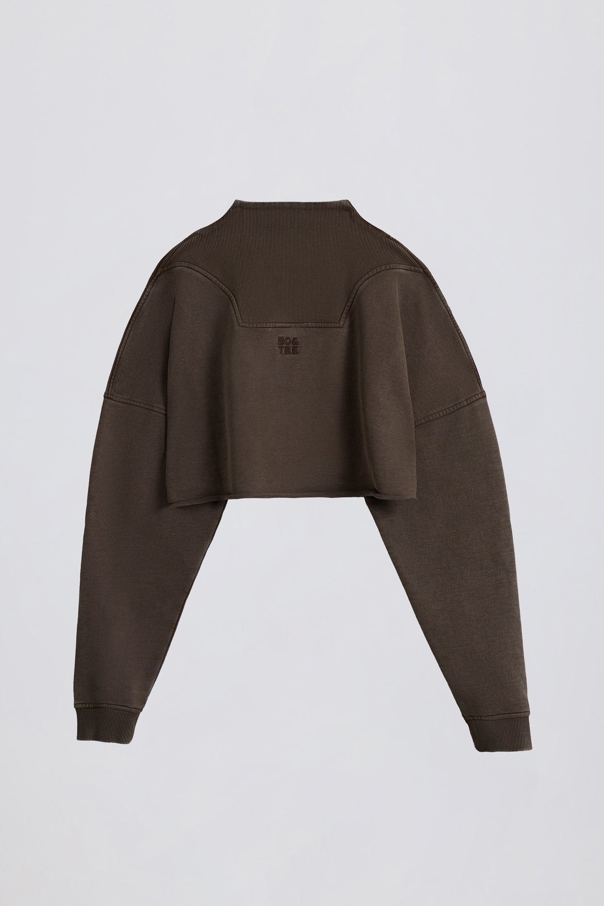 Cotton Jersey Acid Wash Cropped Sweatshirt in Brown - 3