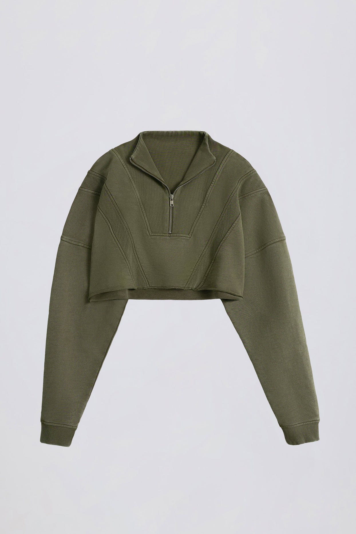 Cotton Jersey Acid Wash Cropped Sweatshirt in Light Green - 2