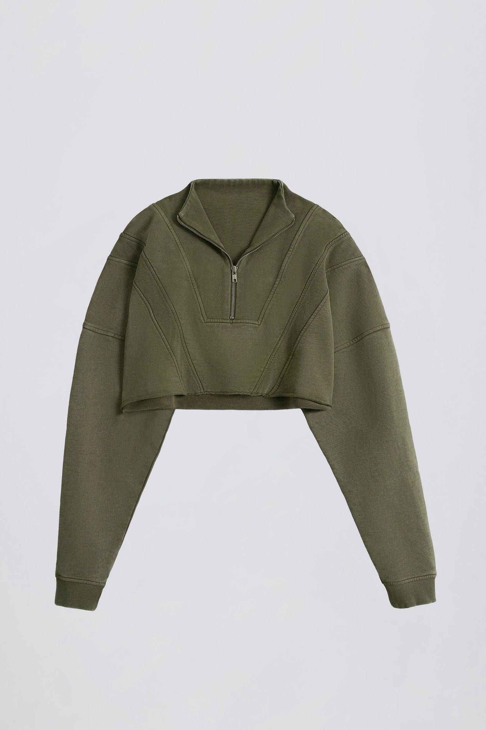 Cotton Jersey Acid Wash Cropped Sweatshirt in Light Green - 2