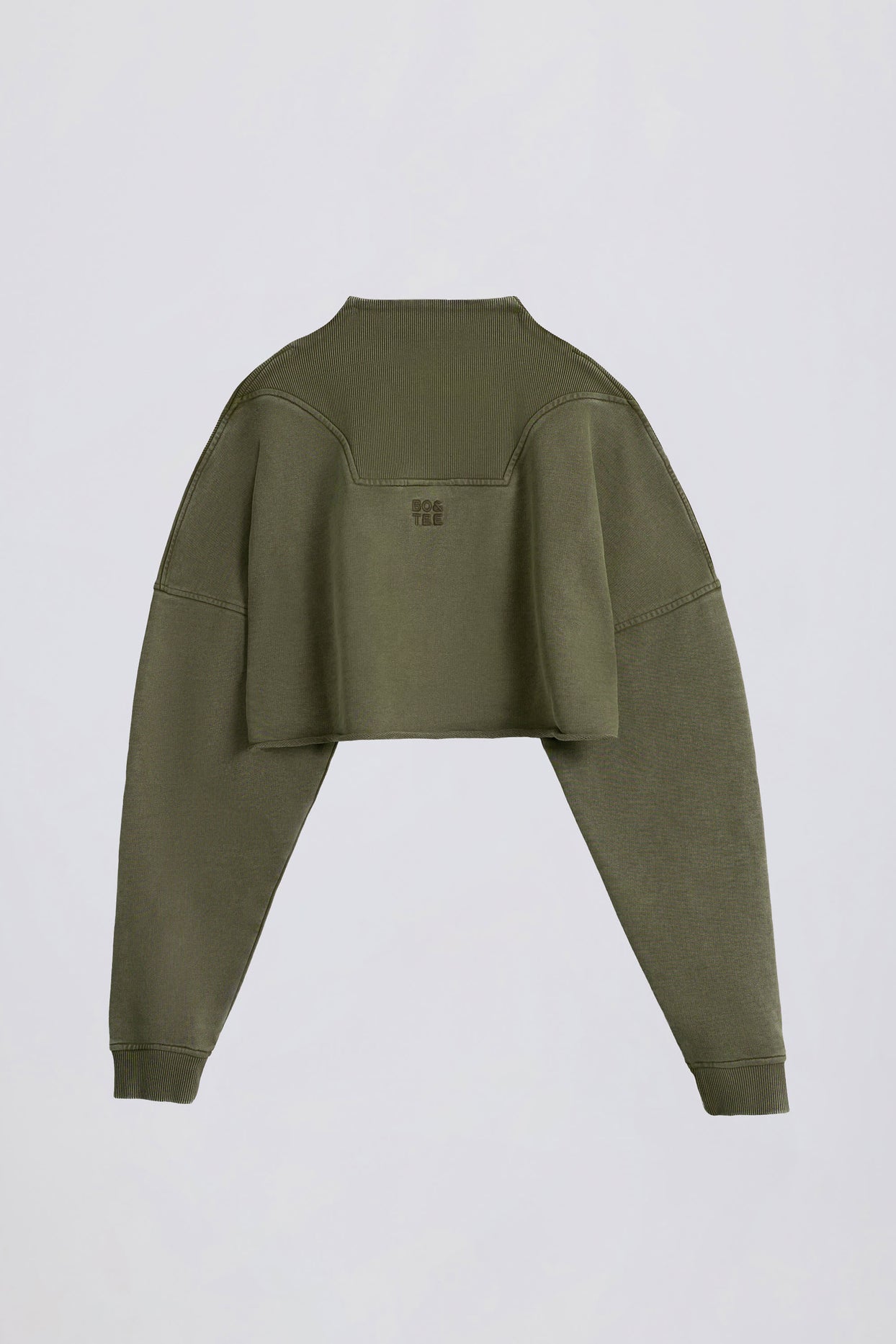 Cotton Jersey Acid Wash Cropped Sweatshirt in Light Green - 3