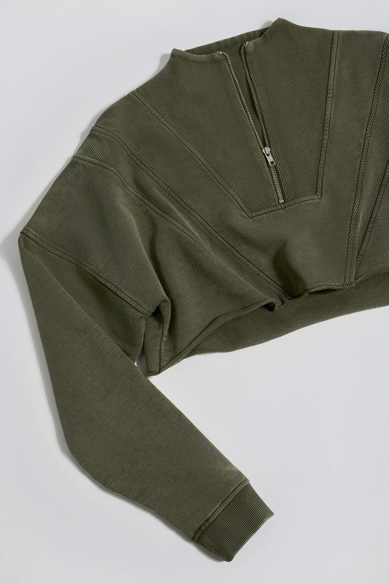 Cotton Jersey Acid Wash Cropped Sweatshirt in Light Green - 8