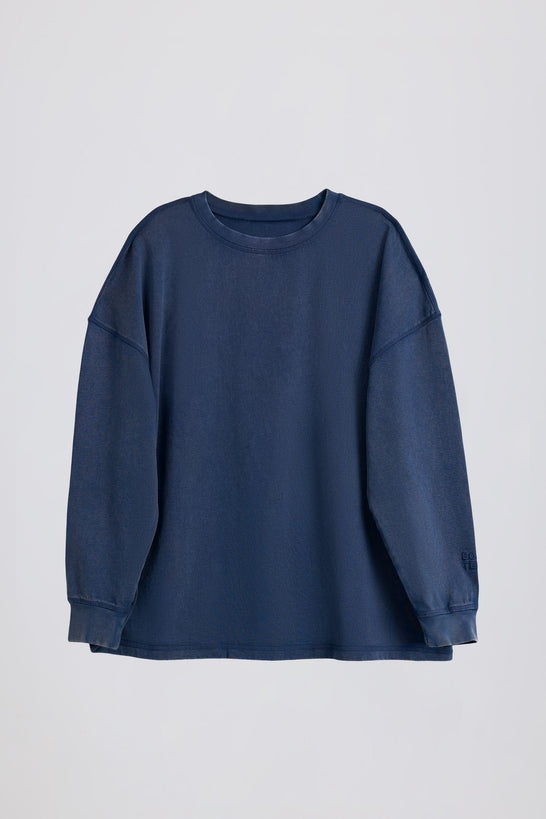 Acid Wash Long-Sleeve Oversized T-Shirt in Blue