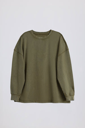 Acid Wash Long-Sleeve Oversized T-Shirt in Light Green