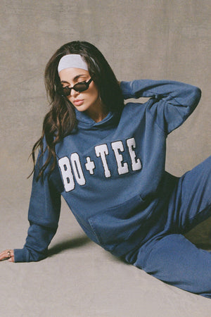 Soft Cotton Jersey Acid Wash Oversized Hoodie in Blue