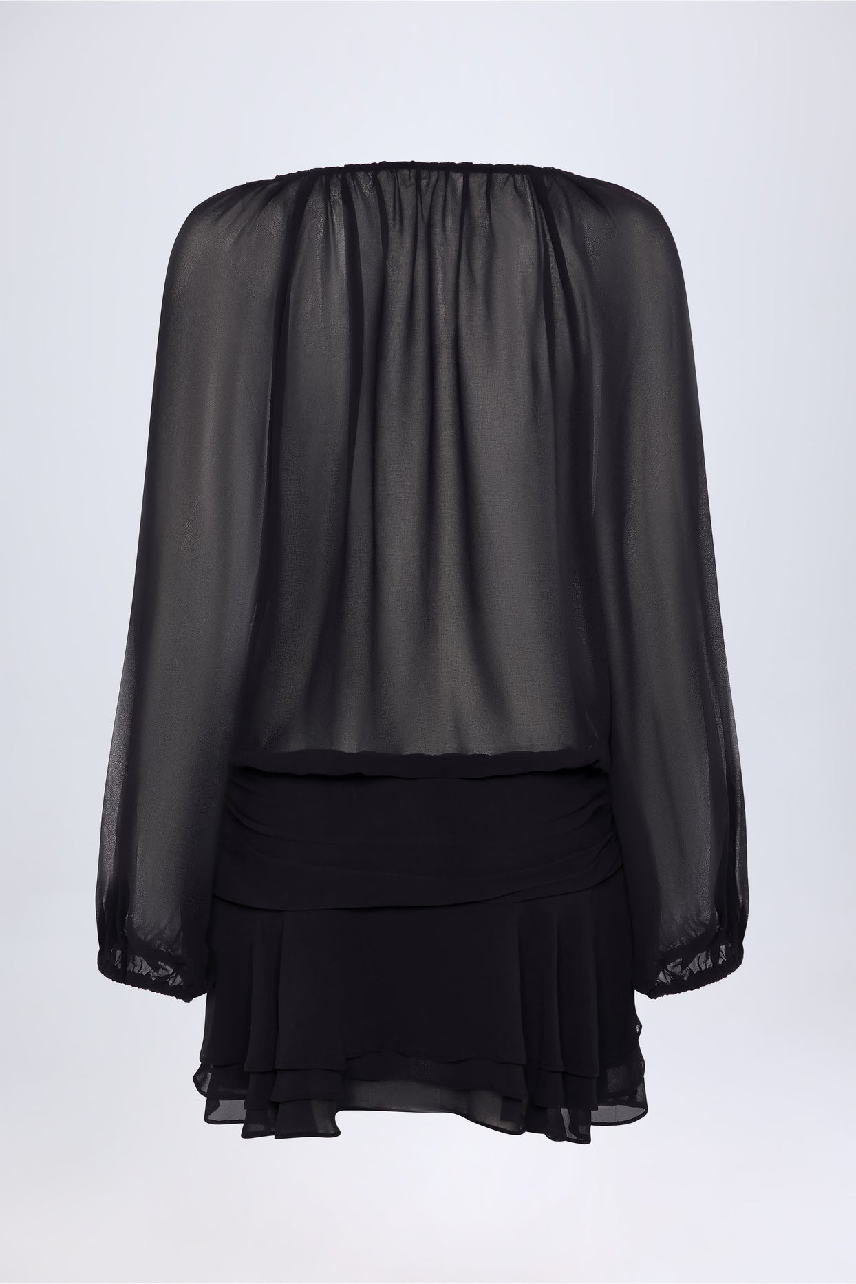 Lace-Up Balloon-Sleeve Mini Dress in Black - 3
