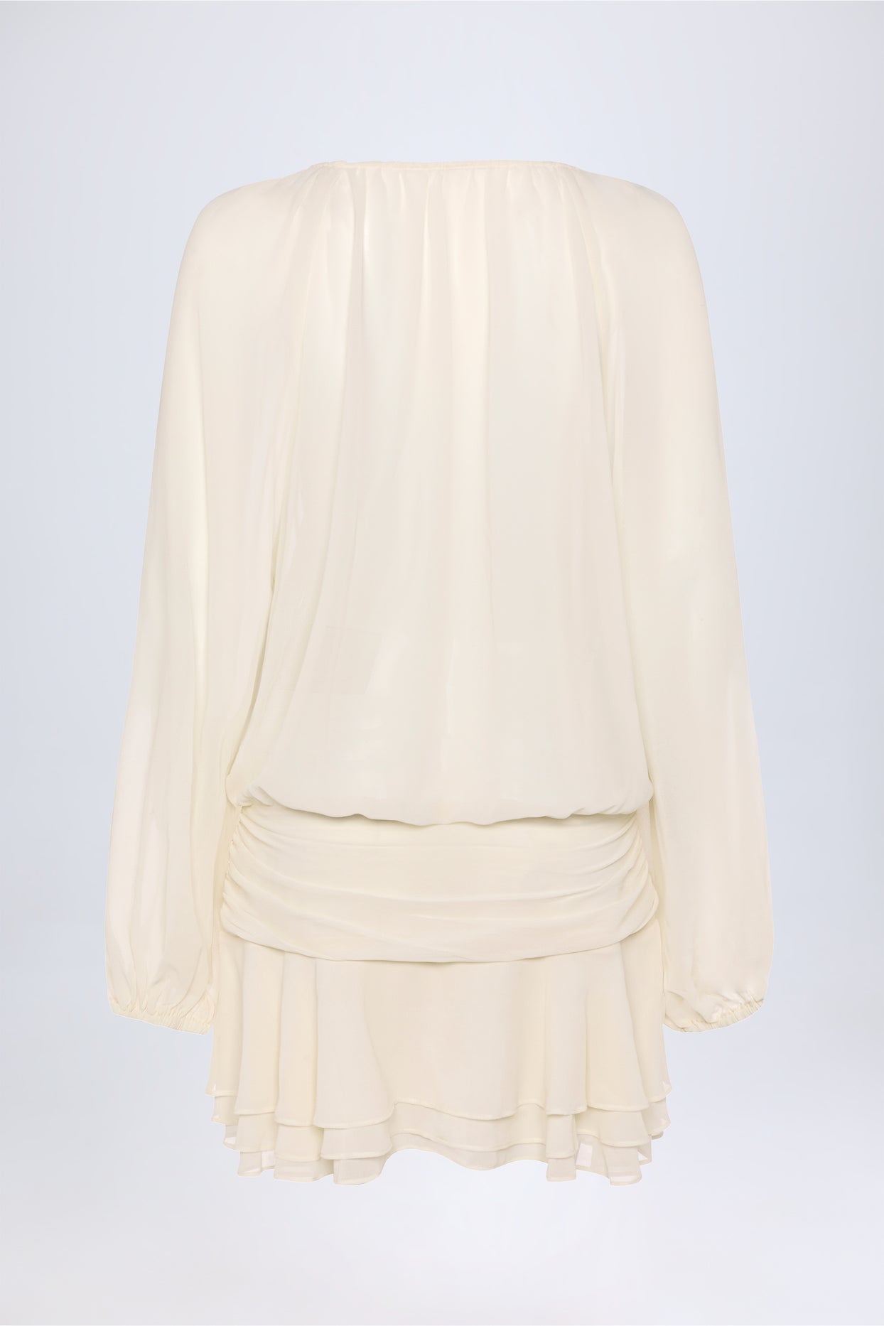 Lace-Up Balloon-Sleeve Mini Dress in Ivory - 2